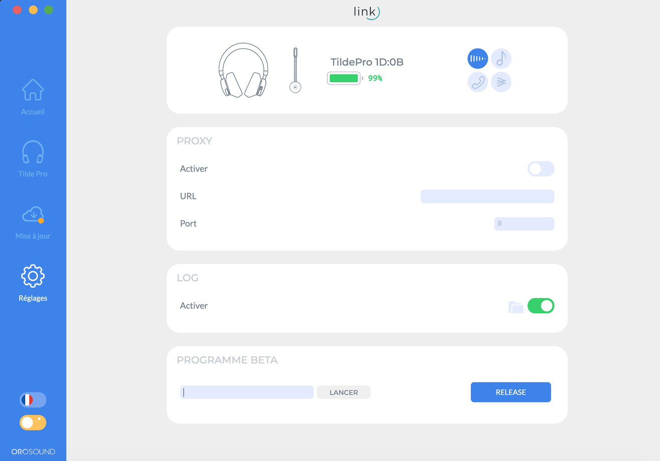 Application Orosound Link : configuration du parc