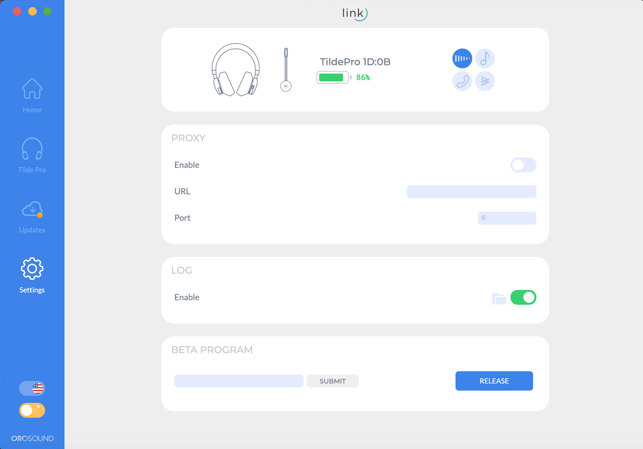 orosound link application: company settings