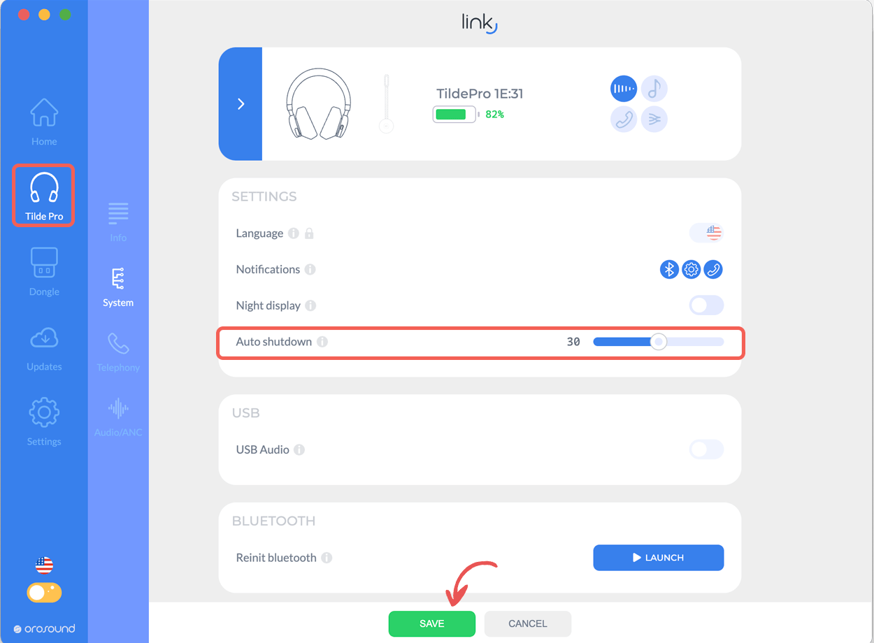 Orosound Link: auto-shutdown
